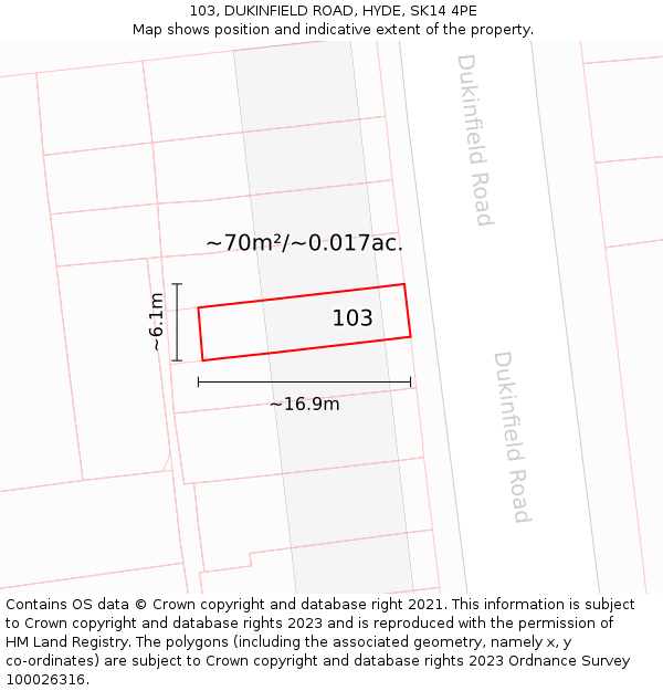 103, DUKINFIELD ROAD, HYDE, SK14 4PE: Plot and title map