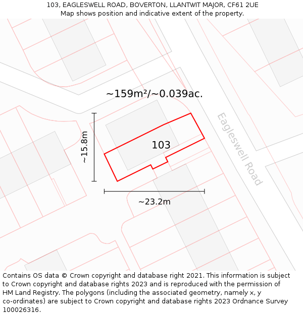 103, EAGLESWELL ROAD, BOVERTON, LLANTWIT MAJOR, CF61 2UE: Plot and title map
