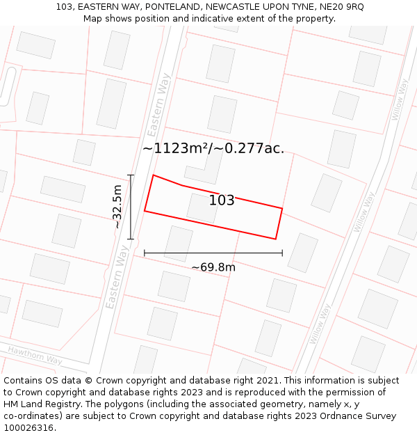 103, EASTERN WAY, PONTELAND, NEWCASTLE UPON TYNE, NE20 9RQ: Plot and title map