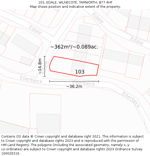 103, EDALE, WILNECOTE, TAMWORTH, B77 4HF: Plot and title map