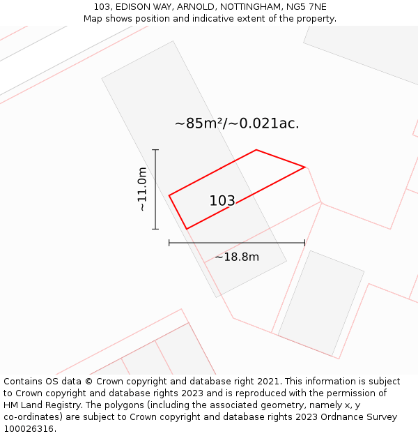 103, EDISON WAY, ARNOLD, NOTTINGHAM, NG5 7NE: Plot and title map
