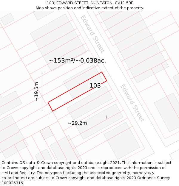 103, EDWARD STREET, NUNEATON, CV11 5RE: Plot and title map