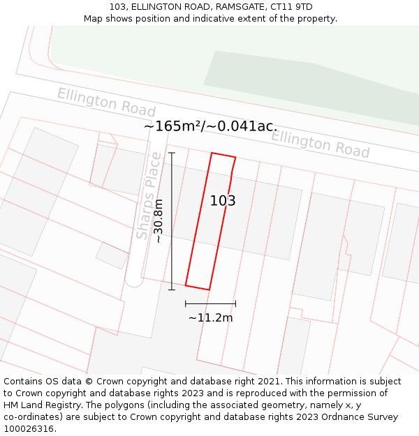 103, ELLINGTON ROAD, RAMSGATE, CT11 9TD: Plot and title map