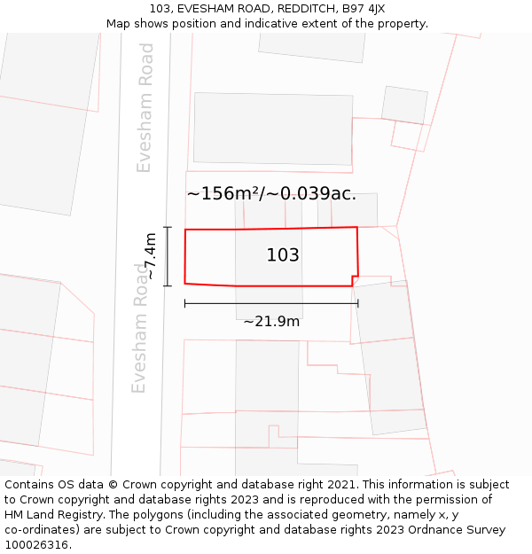 103, EVESHAM ROAD, REDDITCH, B97 4JX: Plot and title map