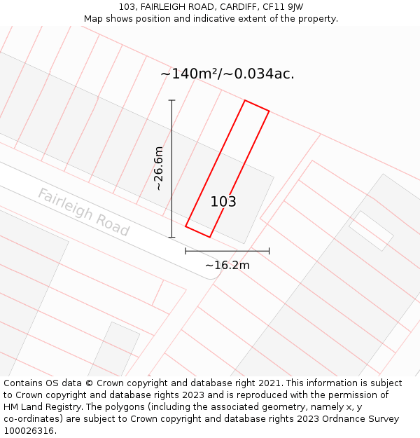 103, FAIRLEIGH ROAD, CARDIFF, CF11 9JW: Plot and title map