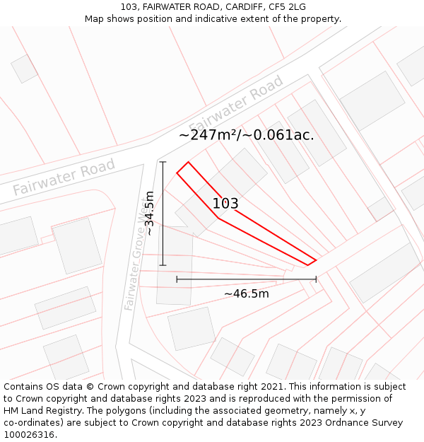 103, FAIRWATER ROAD, CARDIFF, CF5 2LG: Plot and title map
