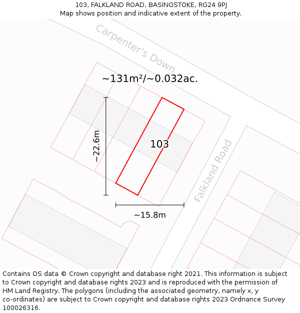 103, FALKLAND ROAD, BASINGSTOKE, RG24 9PJ: Plot and title map