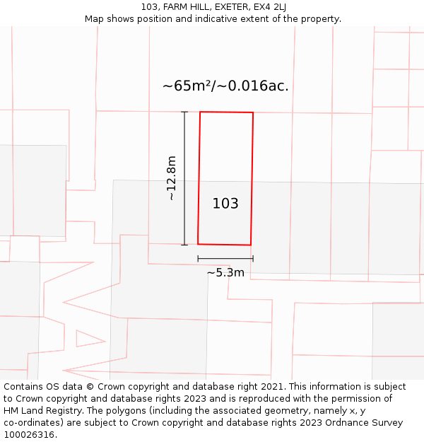 103, FARM HILL, EXETER, EX4 2LJ: Plot and title map