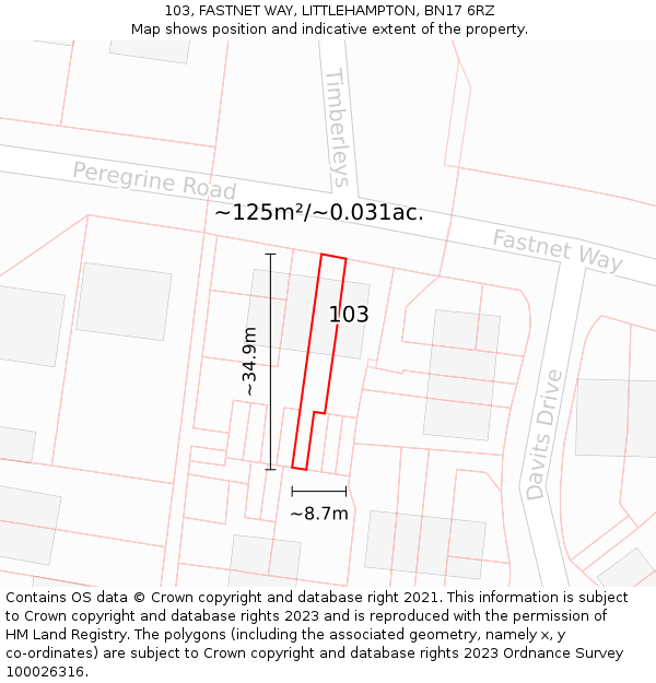 103, FASTNET WAY, LITTLEHAMPTON, BN17 6RZ: Plot and title map