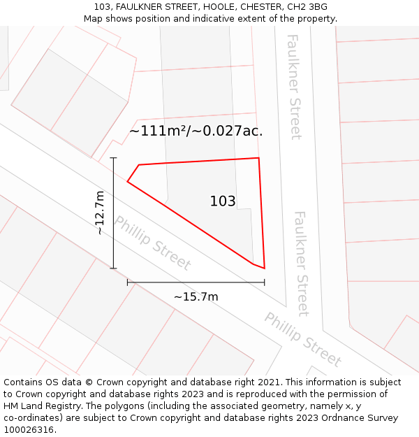 103, FAULKNER STREET, HOOLE, CHESTER, CH2 3BG: Plot and title map
