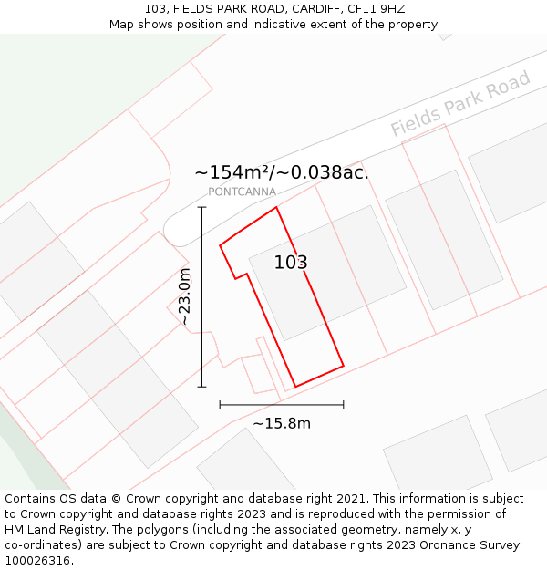 103, FIELDS PARK ROAD, CARDIFF, CF11 9HZ: Plot and title map