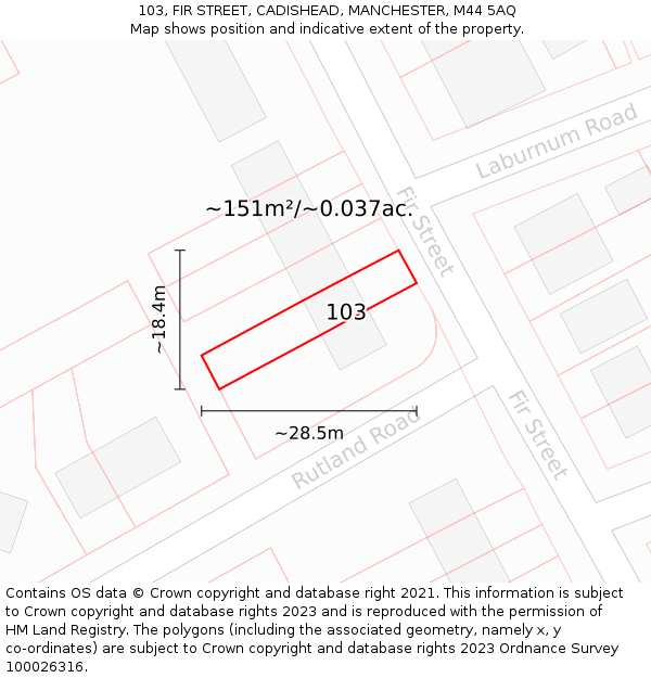 103, FIR STREET, CADISHEAD, MANCHESTER, M44 5AQ: Plot and title map