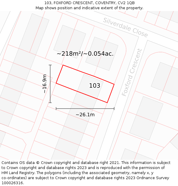 103, FOXFORD CRESCENT, COVENTRY, CV2 1QB: Plot and title map