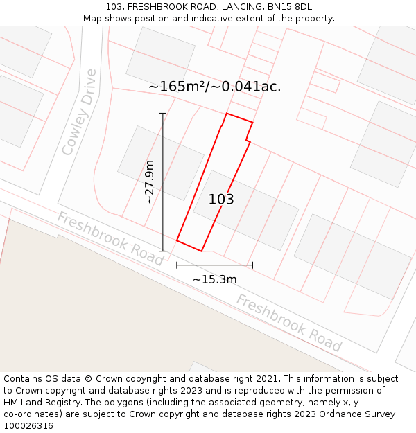 103, FRESHBROOK ROAD, LANCING, BN15 8DL: Plot and title map