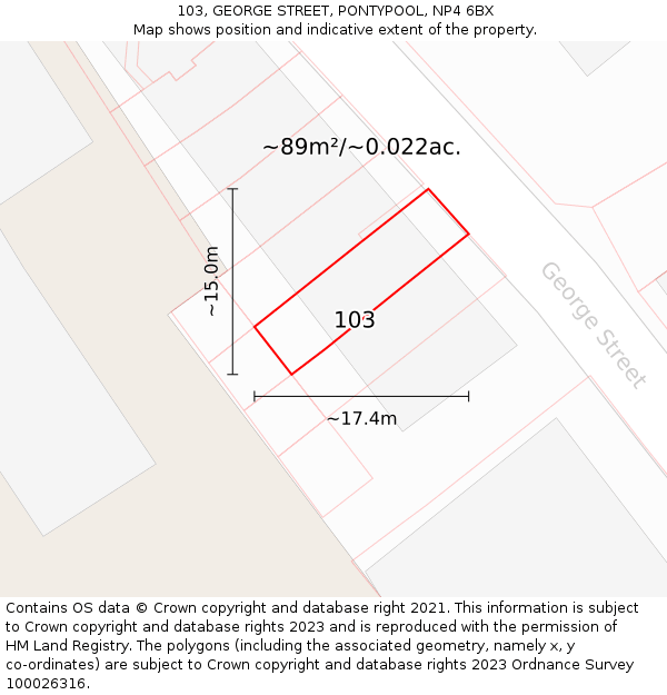 103, GEORGE STREET, PONTYPOOL, NP4 6BX: Plot and title map
