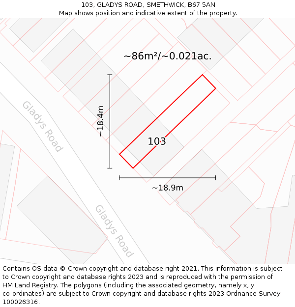 103, GLADYS ROAD, SMETHWICK, B67 5AN: Plot and title map
