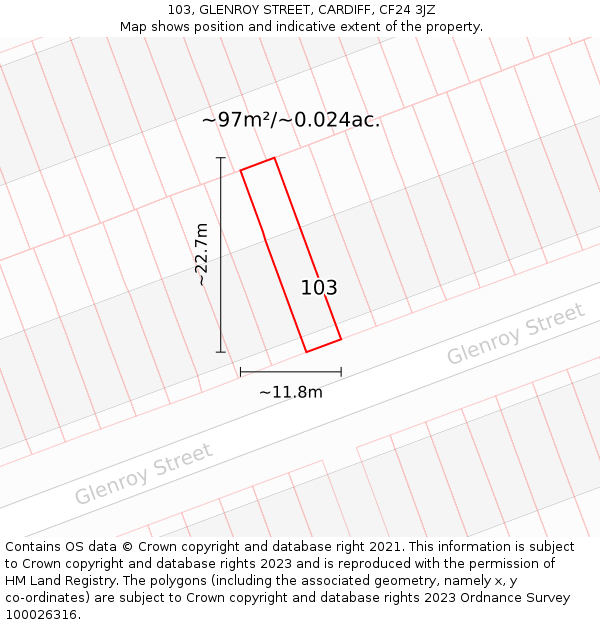 103, GLENROY STREET, CARDIFF, CF24 3JZ: Plot and title map