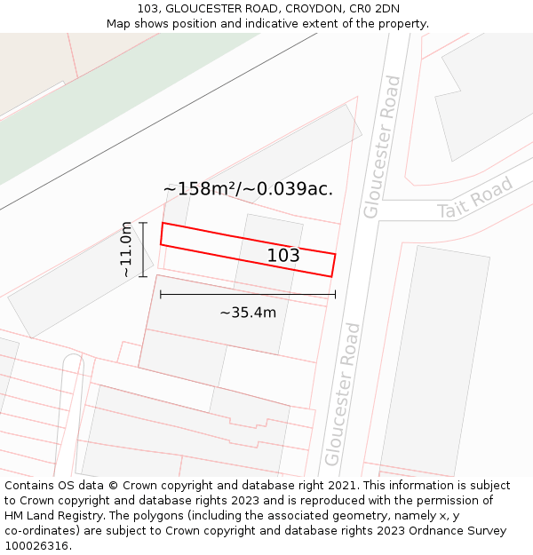 103, GLOUCESTER ROAD, CROYDON, CR0 2DN: Plot and title map