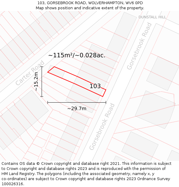 103, GORSEBROOK ROAD, WOLVERHAMPTON, WV6 0PD: Plot and title map