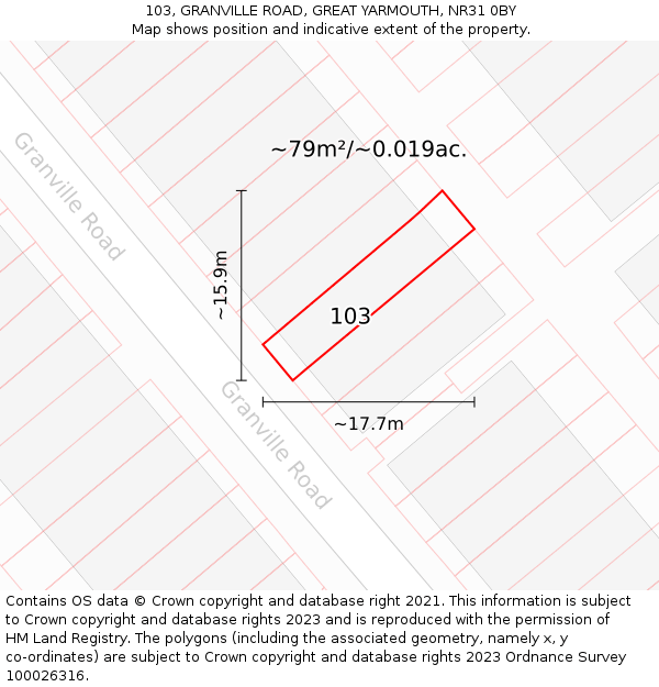 103, GRANVILLE ROAD, GREAT YARMOUTH, NR31 0BY: Plot and title map