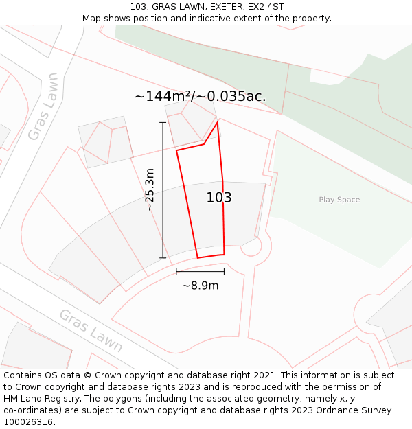 103, GRAS LAWN, EXETER, EX2 4ST: Plot and title map