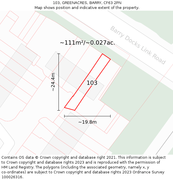 103, GREENACRES, BARRY, CF63 2PN: Plot and title map