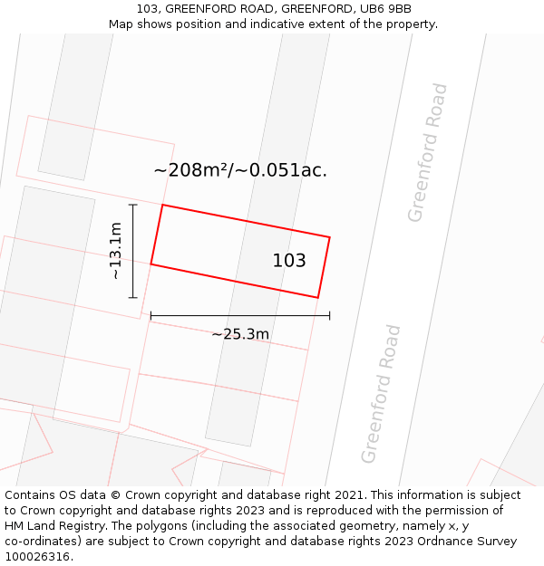 103, GREENFORD ROAD, GREENFORD, UB6 9BB: Plot and title map