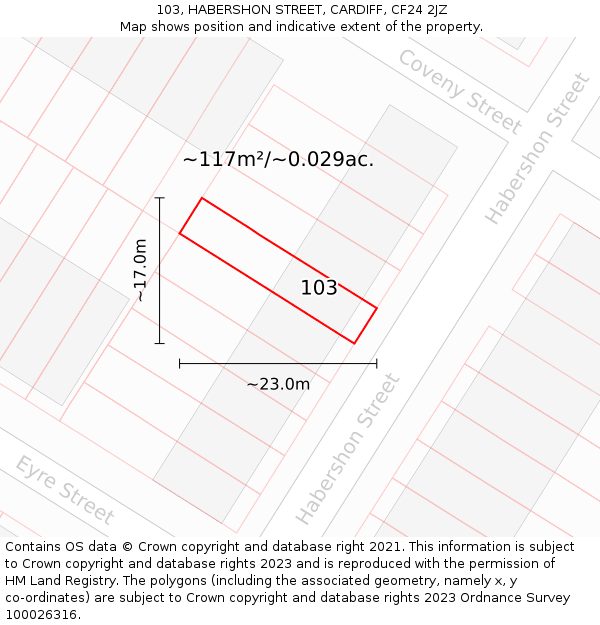 103, HABERSHON STREET, CARDIFF, CF24 2JZ: Plot and title map