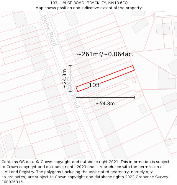 103, HALSE ROAD, BRACKLEY, NN13 6EQ: Plot and title map