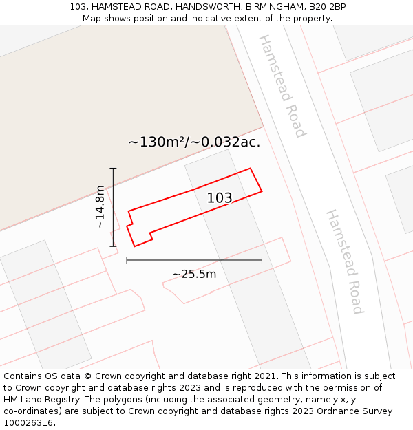 103, HAMSTEAD ROAD, HANDSWORTH, BIRMINGHAM, B20 2BP: Plot and title map