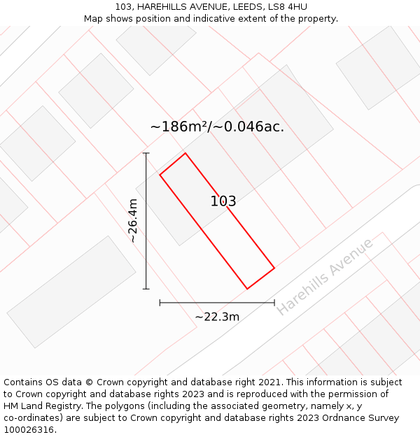 103, HAREHILLS AVENUE, LEEDS, LS8 4HU: Plot and title map