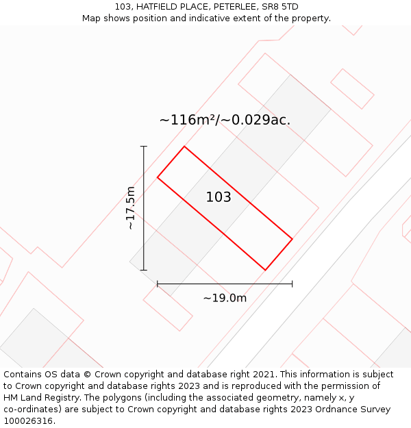 103, HATFIELD PLACE, PETERLEE, SR8 5TD: Plot and title map