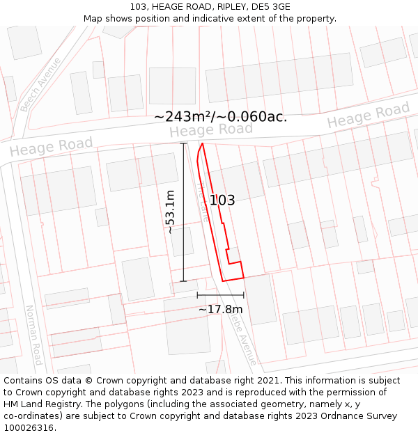 103, HEAGE ROAD, RIPLEY, DE5 3GE: Plot and title map