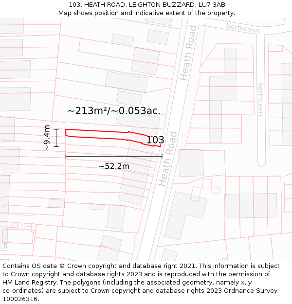 103, HEATH ROAD, LEIGHTON BUZZARD, LU7 3AB: Plot and title map