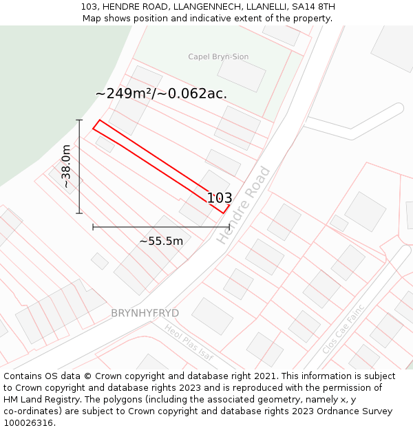 103, HENDRE ROAD, LLANGENNECH, LLANELLI, SA14 8TH: Plot and title map