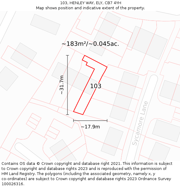 103, HENLEY WAY, ELY, CB7 4YH: Plot and title map