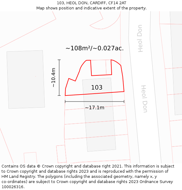 103, HEOL DON, CARDIFF, CF14 2AT: Plot and title map