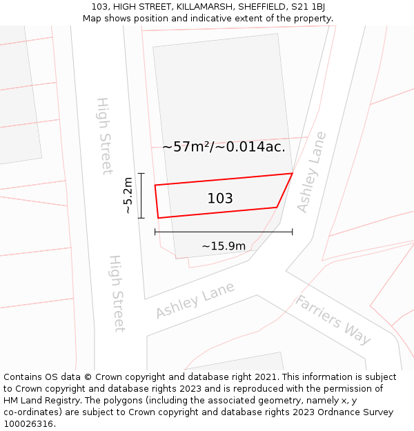 103, HIGH STREET, KILLAMARSH, SHEFFIELD, S21 1BJ: Plot and title map