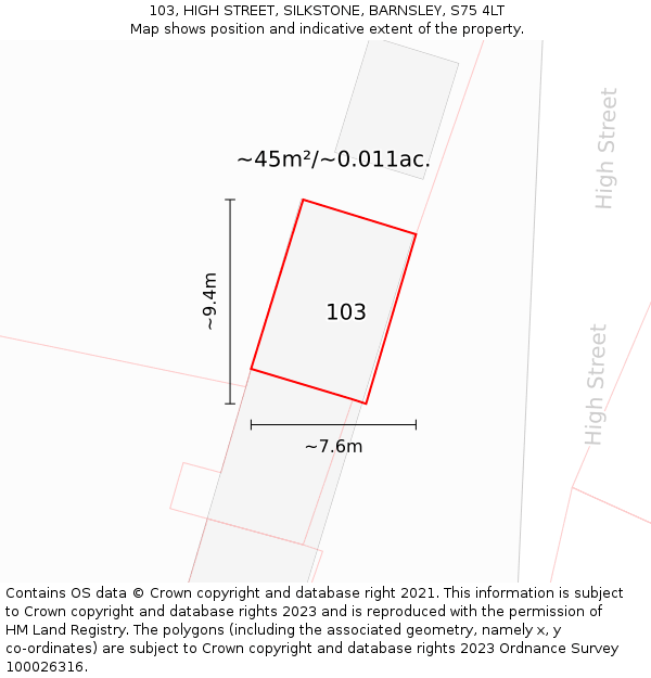 103, HIGH STREET, SILKSTONE, BARNSLEY, S75 4LT: Plot and title map