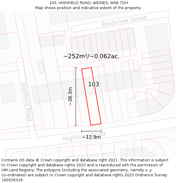 103, HIGHFIELD ROAD, WIDNES, WA8 7DH: Plot and title map