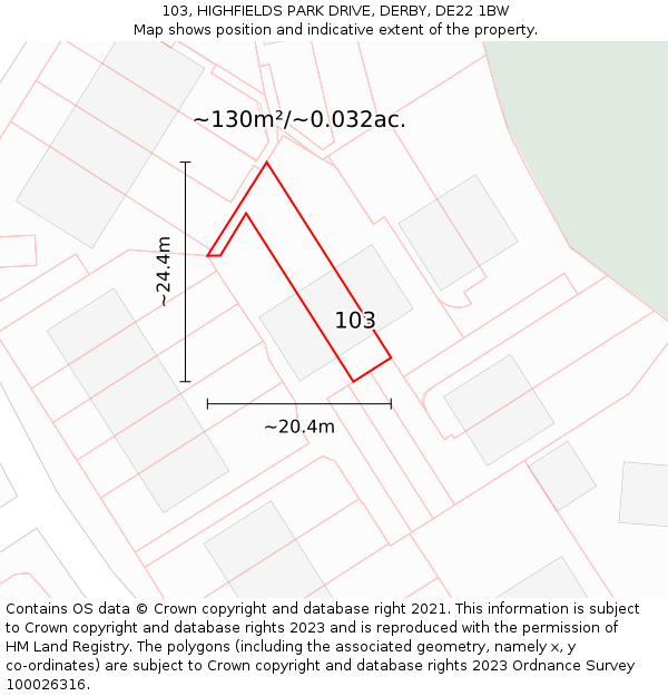103, HIGHFIELDS PARK DRIVE, DERBY, DE22 1BW: Plot and title map