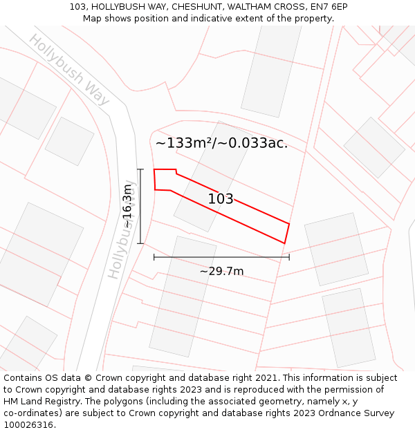 103, HOLLYBUSH WAY, CHESHUNT, WALTHAM CROSS, EN7 6EP: Plot and title map