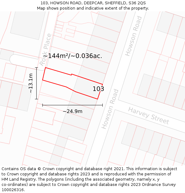 103, HOWSON ROAD, DEEPCAR, SHEFFIELD, S36 2QS: Plot and title map