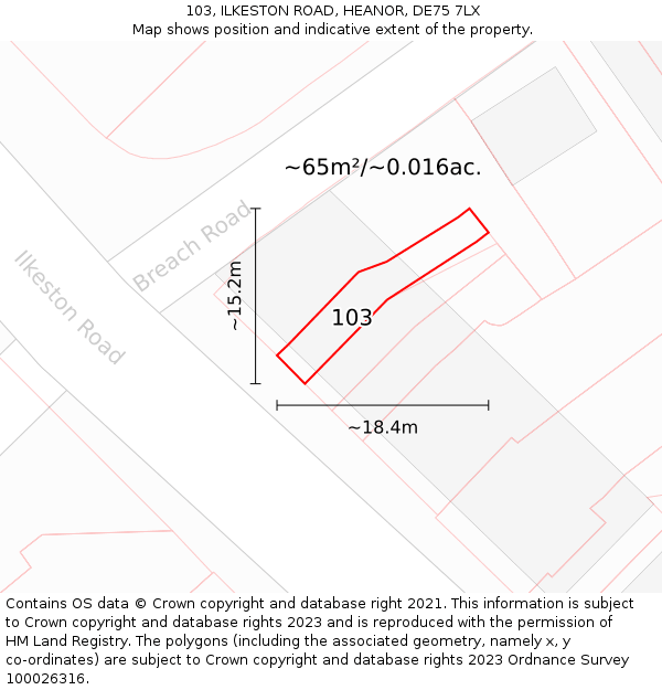 103, ILKESTON ROAD, HEANOR, DE75 7LX: Plot and title map