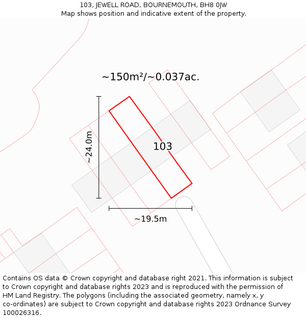 103, JEWELL ROAD, BOURNEMOUTH, BH8 0JW: Plot and title map