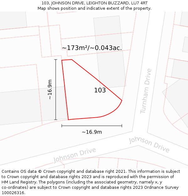 103, JOHNSON DRIVE, LEIGHTON BUZZARD, LU7 4RT: Plot and title map