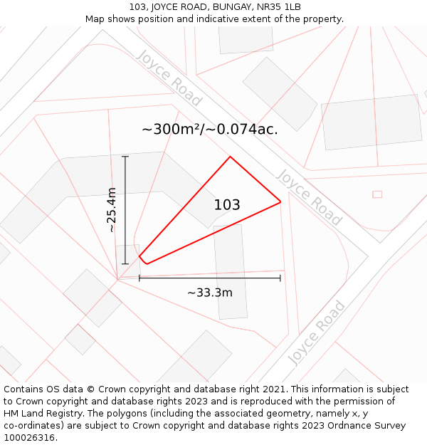 103, JOYCE ROAD, BUNGAY, NR35 1LB: Plot and title map