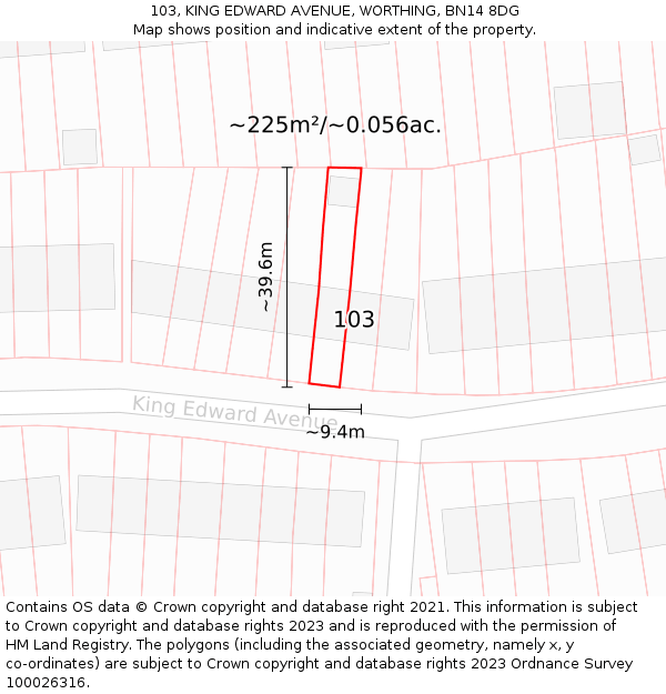 103, KING EDWARD AVENUE, WORTHING, BN14 8DG: Plot and title map