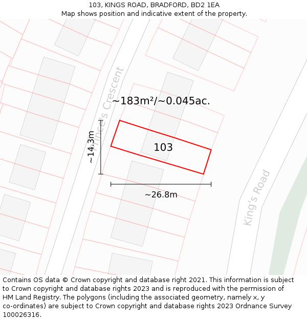 103, KINGS ROAD, BRADFORD, BD2 1EA: Plot and title map