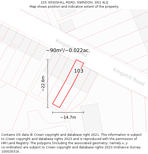 103, KINGSHILL ROAD, SWINDON, SN1 4LQ: Plot and title map